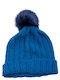 Pom Pom Beanie Frauen Beanie mit Rippstrick in Blau Farbe