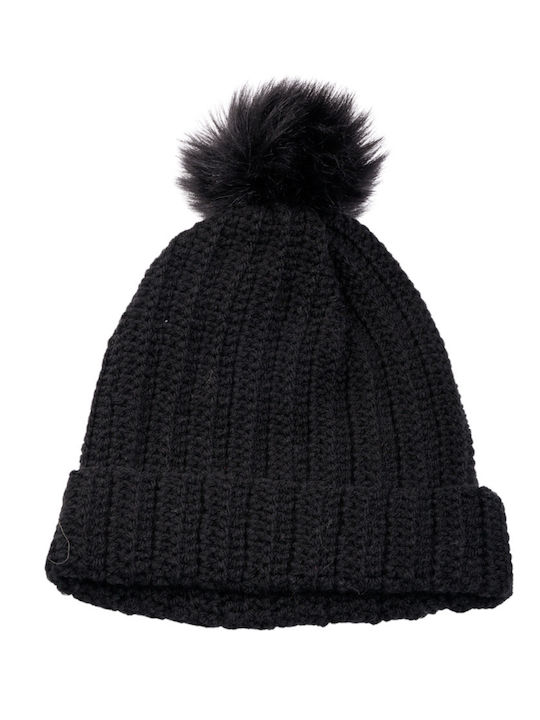 Pom Pom Beanie Frauen Beanie mit Rippstrick in Schwarz Farbe