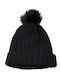Pom Pom Beanie Frauen Beanie mit Rippstrick in Schwarz Farbe