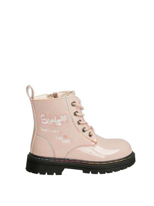 Studio Tzuliani Kids PU Leather Military Boots Pink