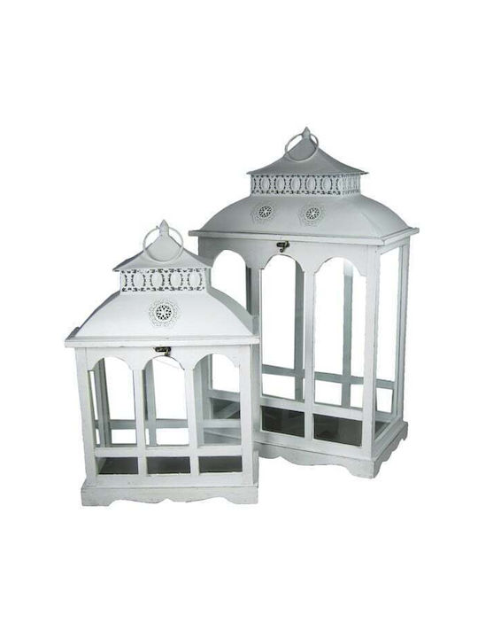 ED Collection Φαναράκι Ξύλινο Λευκό 42x26x69εκ.
