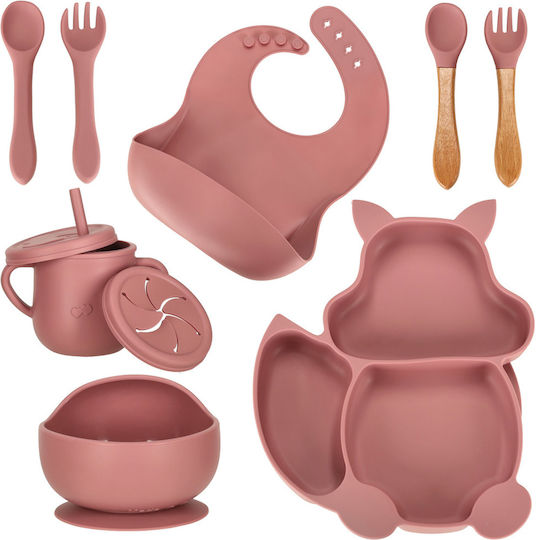 ikonka Feeding Set made of Silicone with Non-Slip Base Pink 6pcs