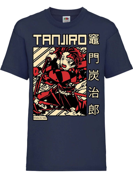 Kid T-shirt Japan Animation Tralala Demon Slayer Tanjiro Kamado 02 Navy Blue