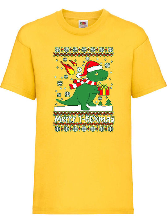 Детска тениска Tralala T-rex Коледа Жълта