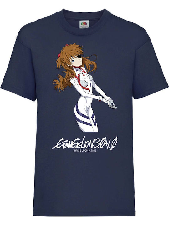 Kinder T-Shirt Tralala Evangelion Asuka Langley Soryu Japan Animation Marineblau