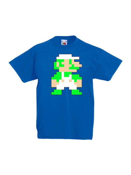 Kid T-shirt Tralala Super Mario Luigi 8-bit Blue