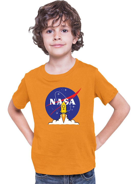 Kid T-shirt Nasa Space Theme Tralala Rocket Take Off Orange