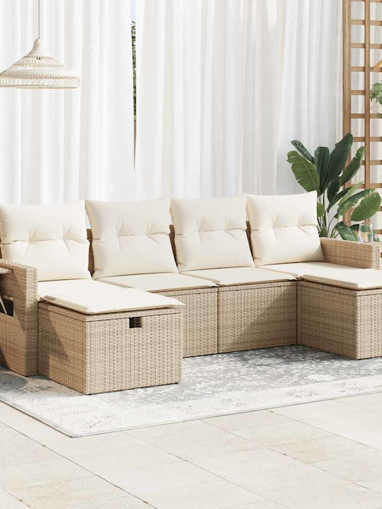 Corner Sofa Outdoor Rattan with Chest and Pillows 55x55cm