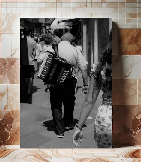Gemälde Straßenmusiker in der Menge 70x100