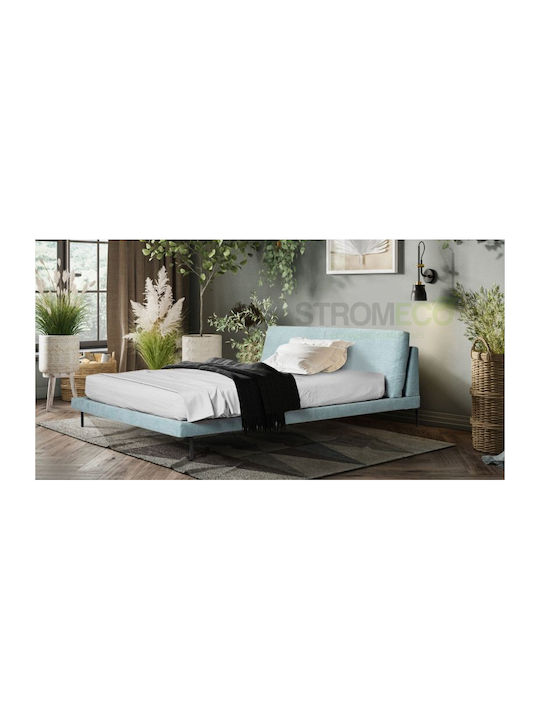 Pisa Pat Superdublu Tapițat cu Piele Ecologică Albastru Deschis pentru Saltea 160x200cm