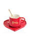 Keramiktasse Herzförmiger Teller Löffel Pufo Be Mine Kaffee Tee 180 ml Rote