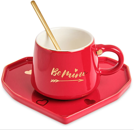 Keramiktasse Herzförmiger Teller Löffel Pufo Be Mine Kaffee Tee 180 ml Rote