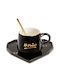 Ceramic Mug Heart-shaped Plate Pufo Be Mine Spoon Coffee Tea 180 Ml Black