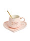 Ceramic Mug Heart-shaped Plate Pufo Be Mine Spoon Coffee Tea 180 Ml Pink