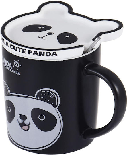 Ceramic Mug Lid Spoon Pufo Happy Panda Coffee Tea 300 Ml