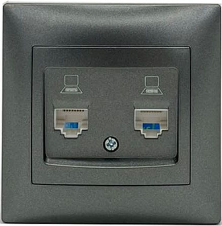 Διπλή Πρίζα Δικτύου RJ45 με Πλαίσιο Τύπου Cat6 σε Γκρι Χρώμα