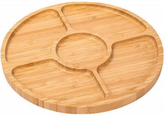Round Bamboo Wood Serving Platter 5 Compartments 25 Cm Brown
