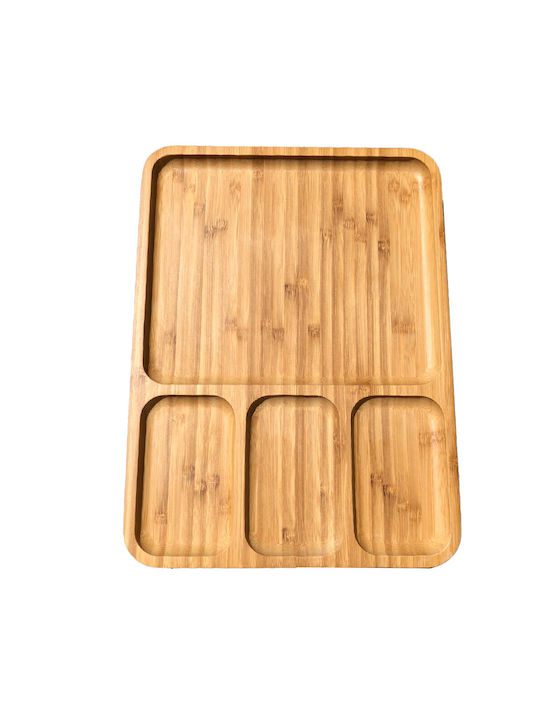 Bamboo Wood Serving Platter 4 Compartments 28 X 24 Cm Brown
