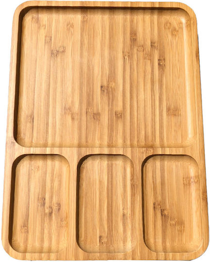Bamboo Wood Serving Platter 4 Compartments 28 X 24 Cm Brown