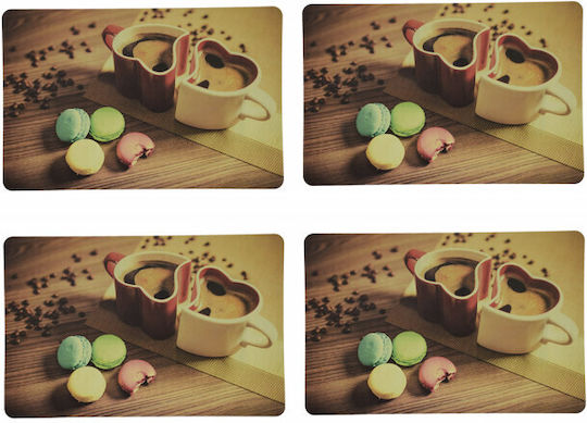 Fluffy Plate Support Set Serving Meals Sweet Love Design 4 Pieces 43 X 28 Cm