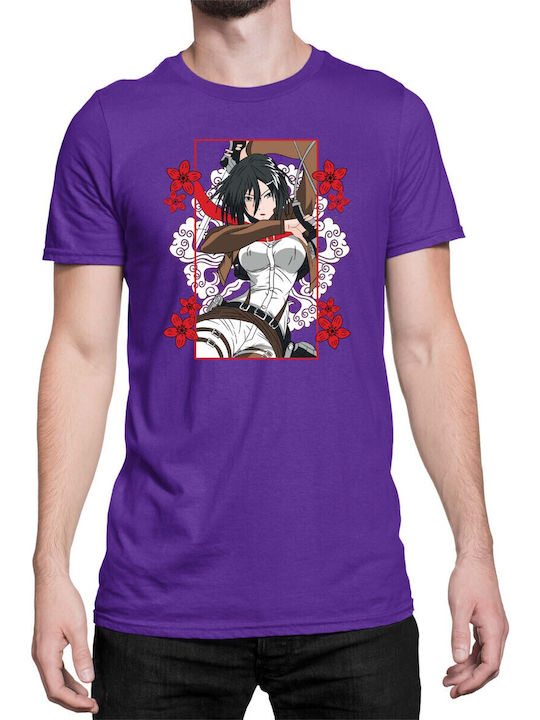 Men's T-shirt Japan Anime Manga Attack On Titan Mikasa Ackerman 02 Purple