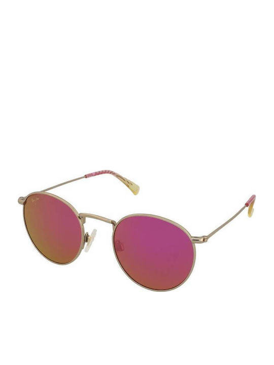 Maui Jim Unisex Sunglasses with Gold Metal Frame and Purple Mirror
