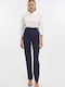Damen Hoch tailliert Stoff Hose mit Gummizug in Geradem Schnitt Blue