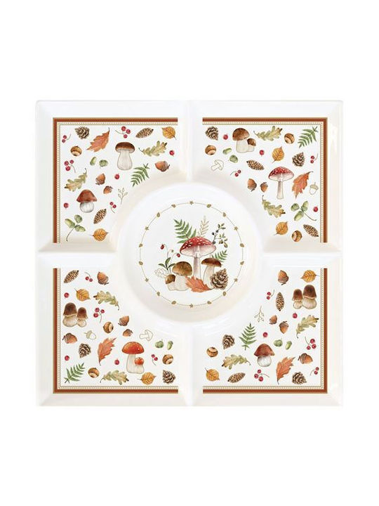 Marva Porcelain Dessert Divided Serving Plate with 4 Slots Multicolour 25x25cm