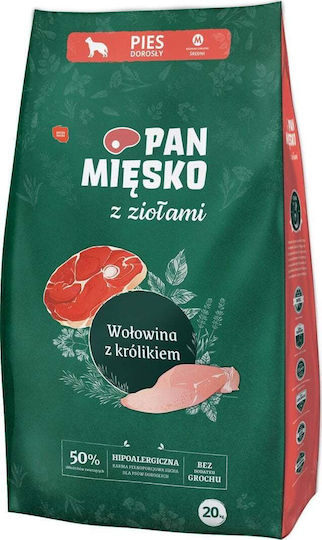Pan Miesko 20kg Dry Food Grain-Free & Gluten-Free for Adult Medium Breed Dogs with Rabbit, Rabbit and Beef