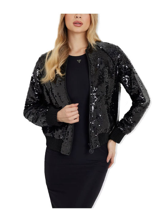 Guess Κοντό Γυναικείο Bomber Jacket Μαύρο