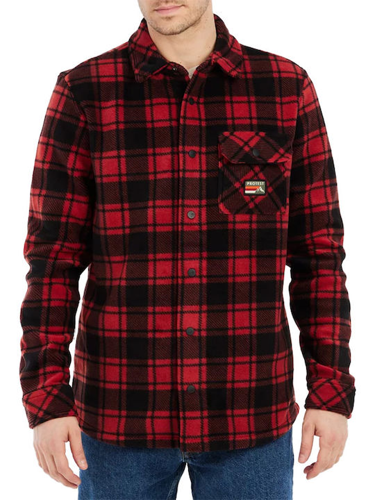 Long Sleeve Overshirt in Regular Fit Checked Barn Red