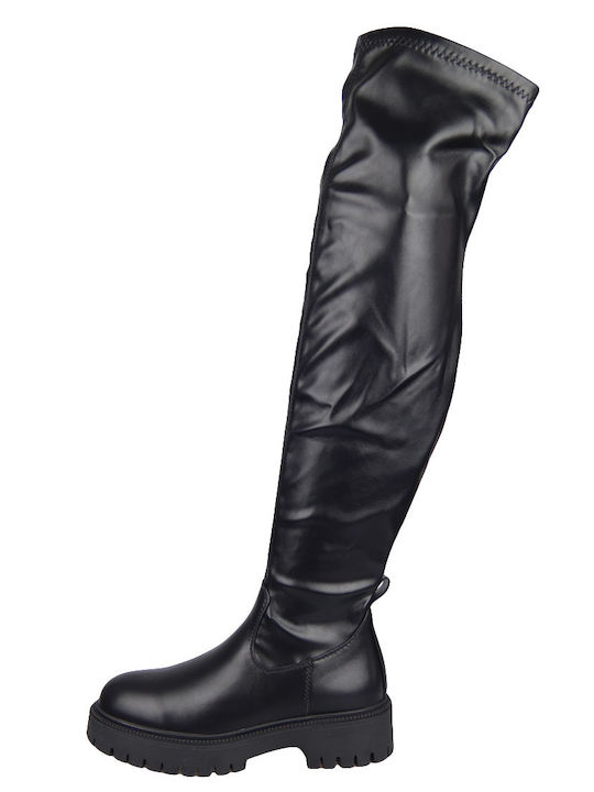 Synthetic Leather Medium Heel Women's Boots Black