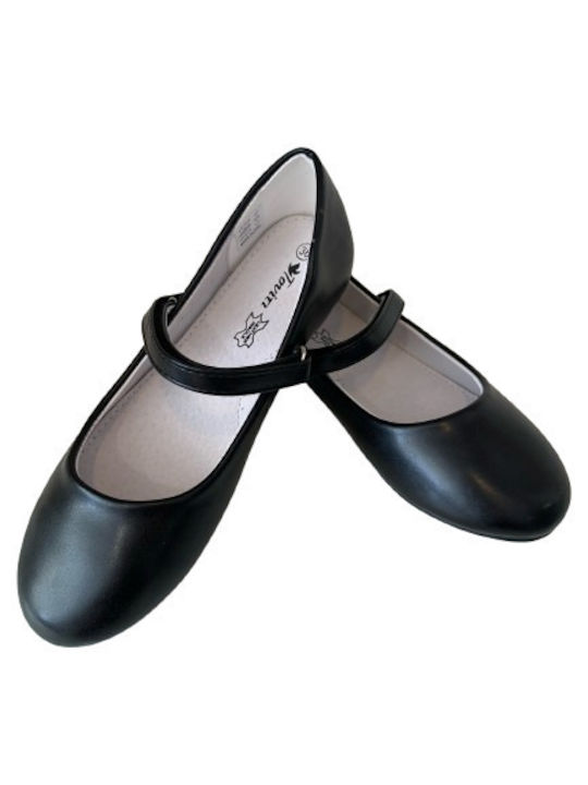 Kids Leather Ballerinas with Hoop & Loop Closure Black