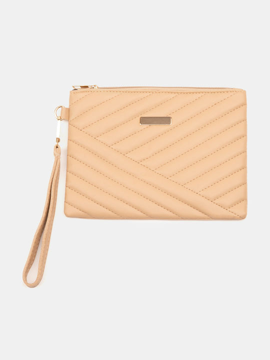 Quilted Beige Clutch Bag