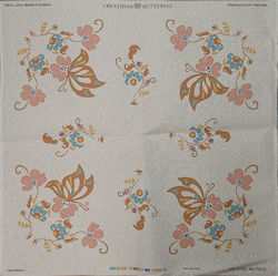 Petalouda Καρέ Σταμπωτό Beige Embroidery 100x100cm Etamine Knossos Sunbeam Beige Gold, with Butterflies and Flowers