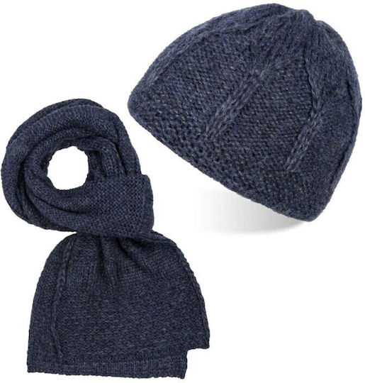 Set with Beanie Fleece Knitted in Navy Blue color