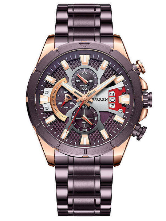 Curren Herrenuhr 23mm Chronograph Batterie mit Lila Metallarmband