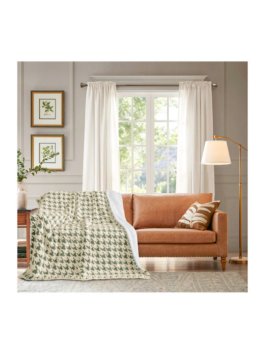 My Home Luxury Κουβέρτα Sherpa Μονή 160x220εκ. Πράσινο Με Εκρού