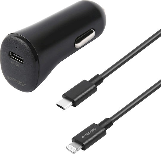 Essentials Зарядно за кола 20W с един Порт: 1xType-C заедно с Кабел Lightning Черен Цвят