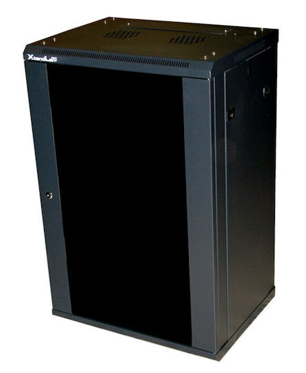 Xtendlan 22U 600x600 Wall Mounted Single-piece Black Glass Doors Assembled