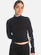 Women's Crop Top Cotton Long Sleeve Black