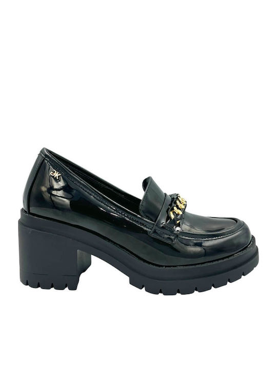 Leder Pumps mit mittelhohem Absatz Schwarz