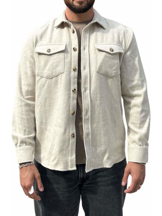 Langärmeliges Denim Overshirt Beige