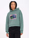Cropped Γυναικείο Φούτερ με Κουκούλα Sea Green