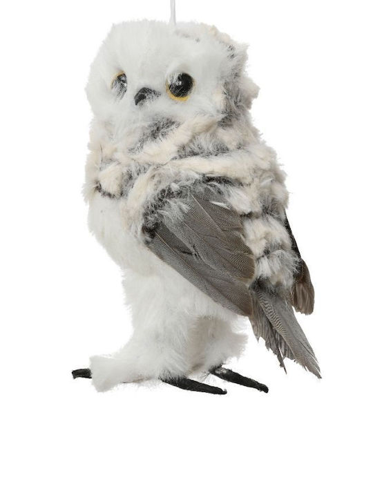 Decorative Hanging Owl Fur Looking Left White Grey 9x7x13cm