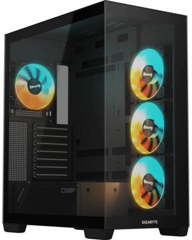 Gigabyte C500 Panoramic Gaming Midi Tower Computer Case with Side Window and RGB Lighting Black