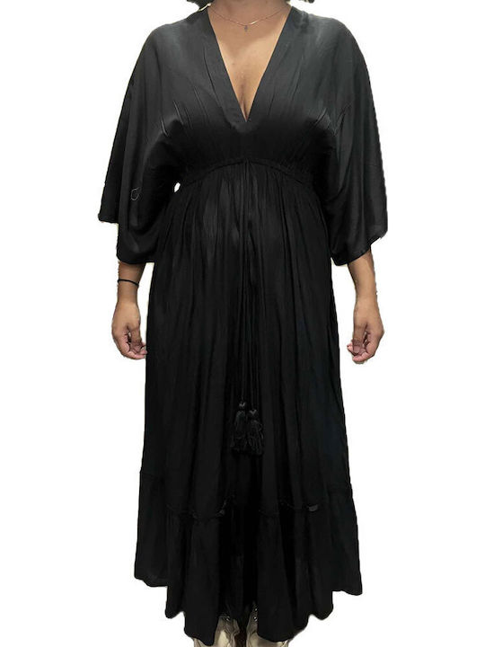 Platinum Fashion Γυναικείο Μακρύ Καφτάνι Παραλίας Μάυρο