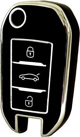 Car Key Cover Case made of for Peugeot in Black Color
