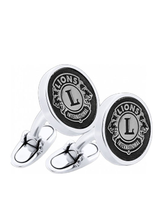 Μανικετόκουμπα Personal Jewel Ασήμι 925 Στρογγυλά Εξώγλυφη Χάραξη Σύμβολο Lions International