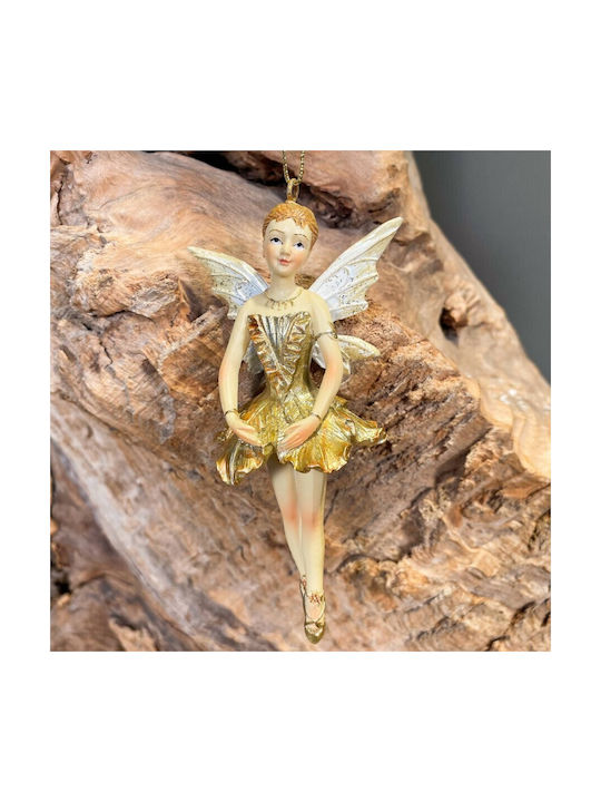 Hanging Fairy Ornament Ceramic Gold 5x13cm